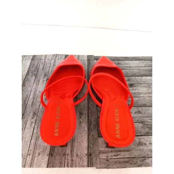 Anne Klein iFlex Bright Orange Patent Pointed Toe Slingback Kitten Heels 5.5 - Picture 5 of 10